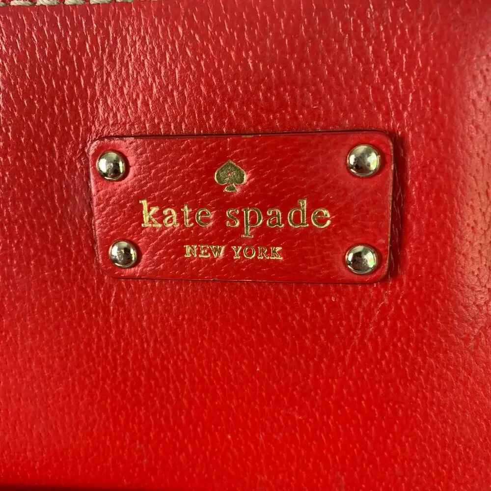 Kate Spade Red Leather Satchel Crossbody Bag Gold Hardware Polka Dot Lining
